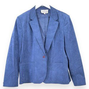 Vintage Bill Blass Blassport Faux Suede Blue Single Breasted Blazer Jacket